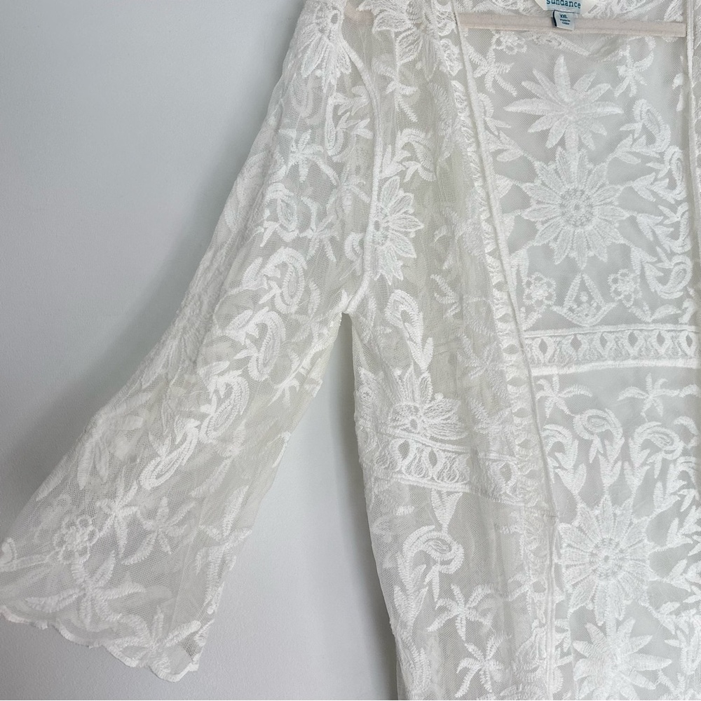 Sundance White Lace Duster Kimono Cardigan Size 2XL -Beach Boho Wedding - Picture 5 of 16